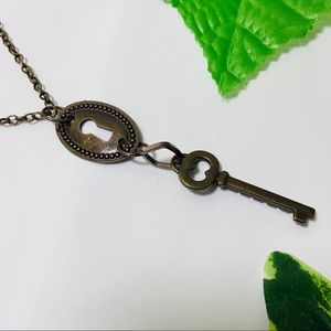 Gold Lock & Key Necklace New